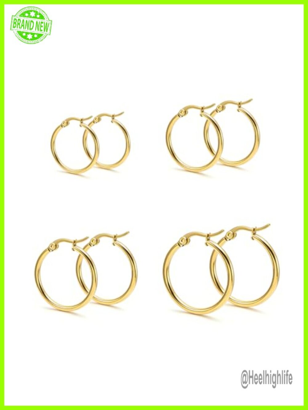 14K Gold Plated Stainless Steel Hoop Earrings Huggie Set 4 Pairs